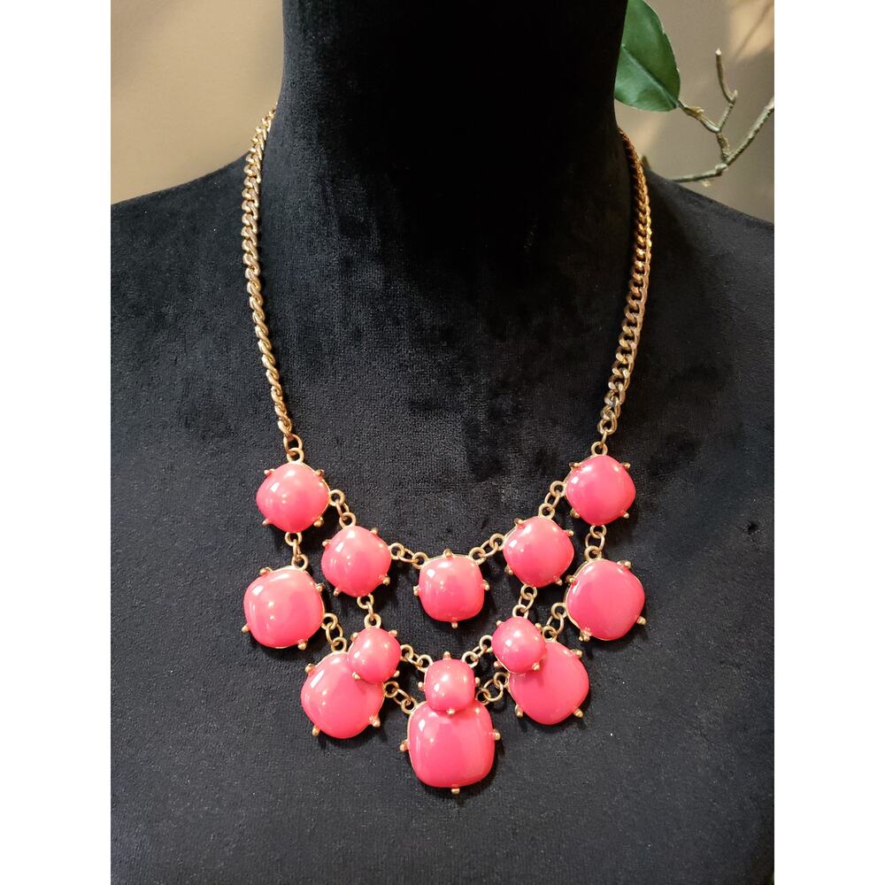 Womens Pink Bubble Statement Necklace Lobster Clasp Gold Tone Fashion